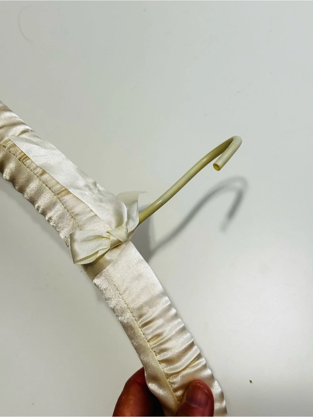 VINTAGE Cream Satin Padded Clothing Clothes Hanger w Bow